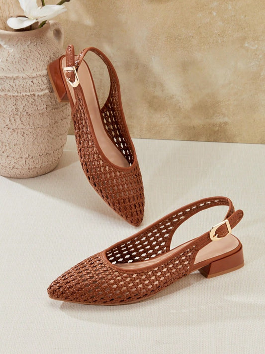Toffee Fishnet fabric ballet flats