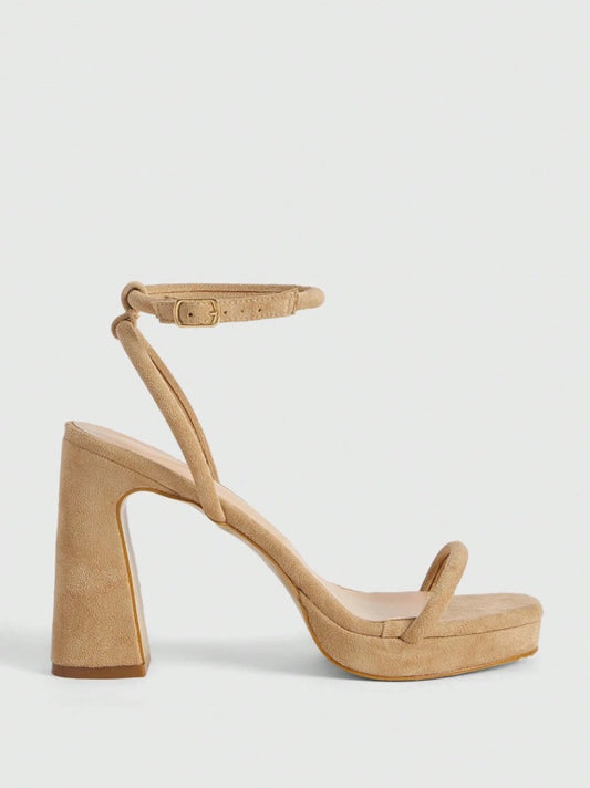 Trapeze heel open ankle champagne sandals