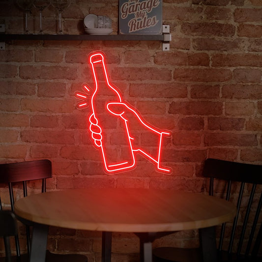 Neón botella de vino