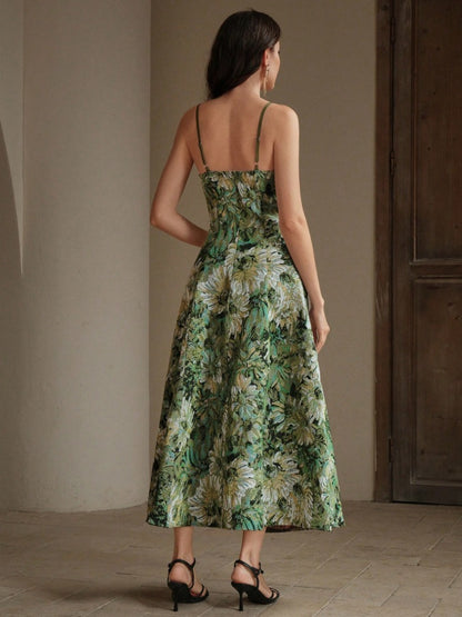 Green bohemian style dress with all-over print