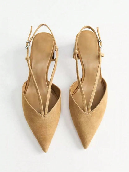 Cinnamon suede block sculptural heels