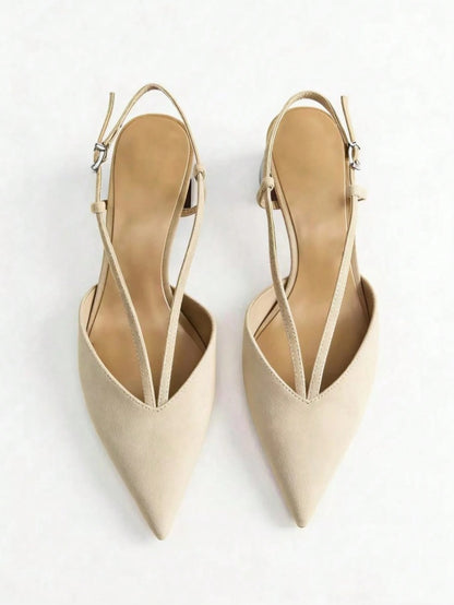 Cream suede block sculptural heels