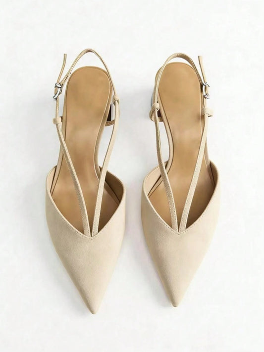 Cream suede block sculptural heels