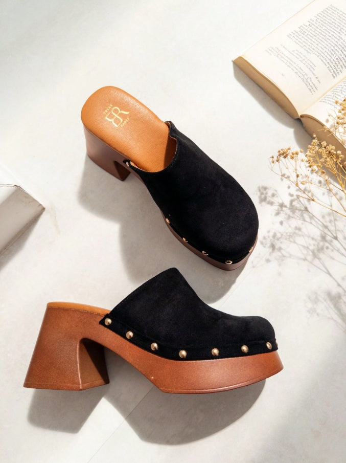 Panther square platform studded clogs