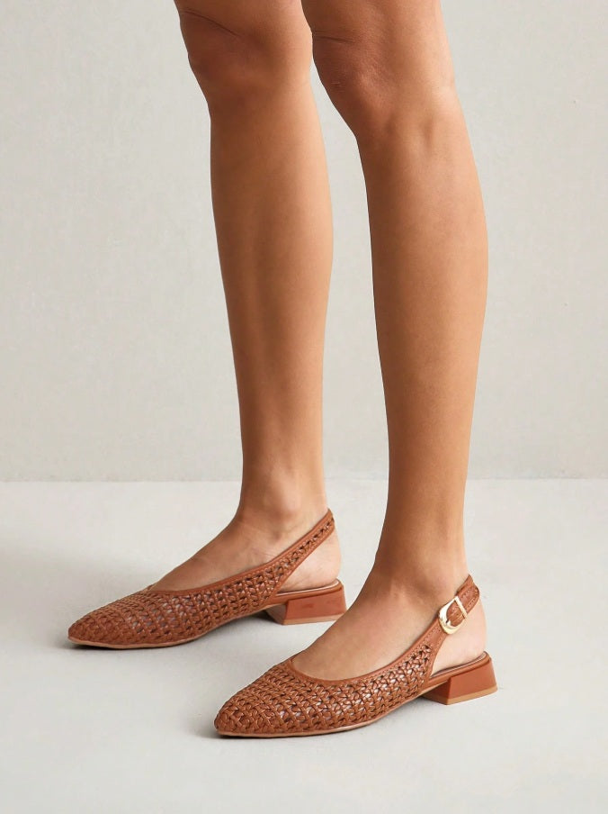 Toffee Fishnet fabric ballet flats