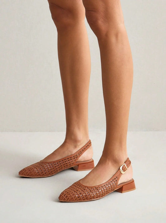 Toffee Fishnet fabric ballet flats