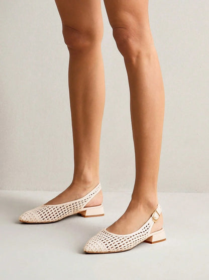 Ivory Fishnet fabric ballet flats