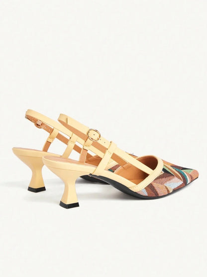 Cream Picasso t-strap geometric print mules