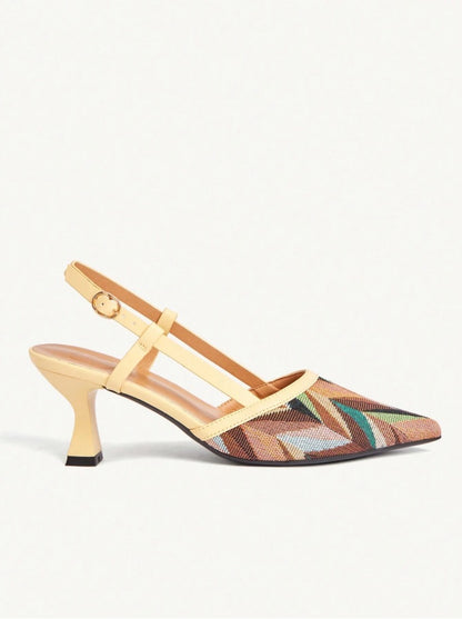 Cream Picasso t-strap geometric print mules