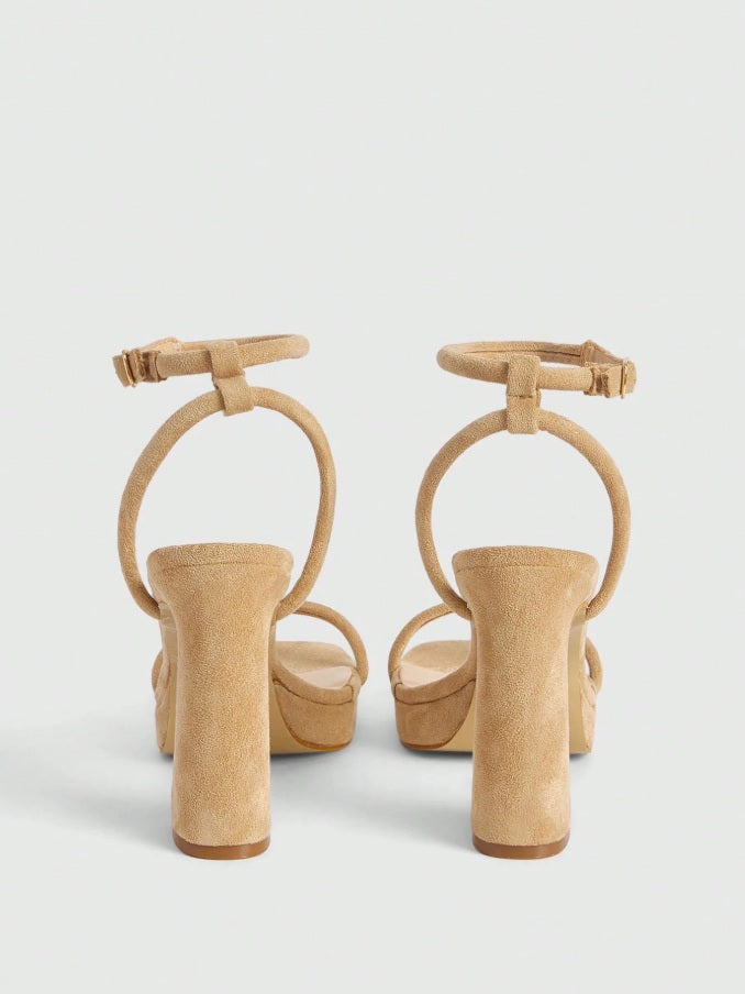 Trapeze heel open ankle champagne sandals