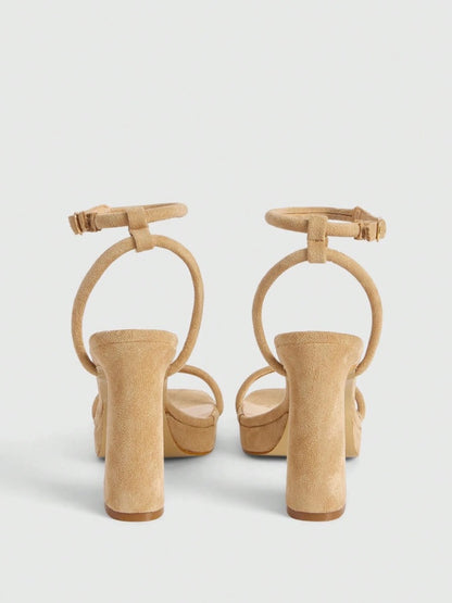 Trapeze heel open ankle champagne sandals