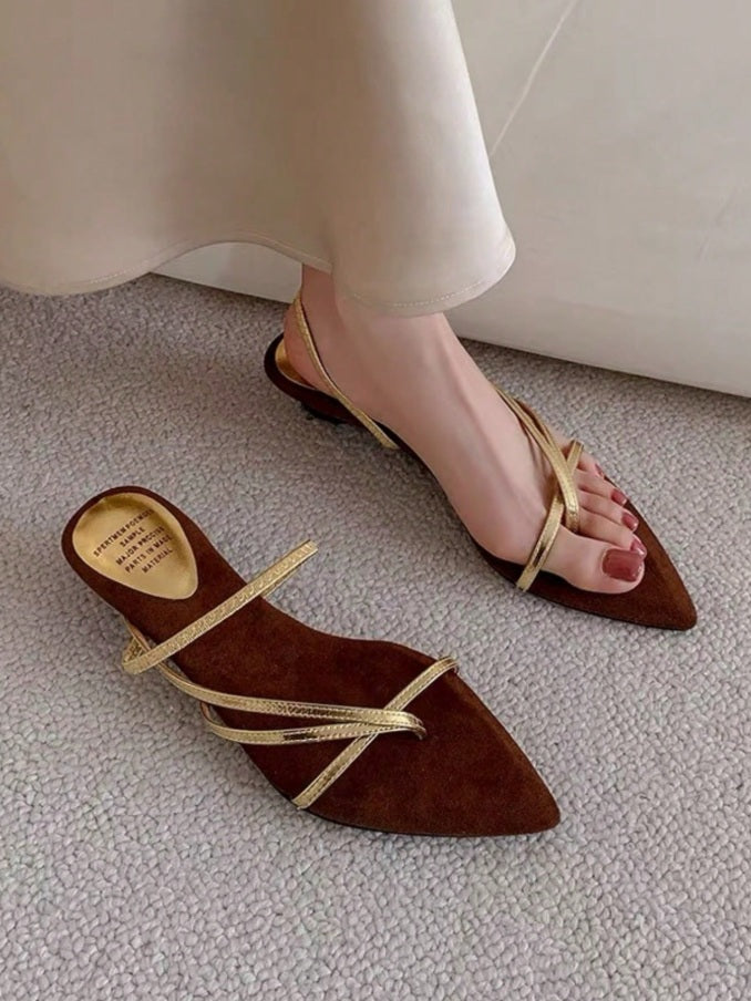 Flat golden cinnamon sandals