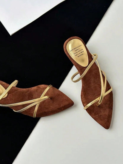 Flat golden cinnamon sandals