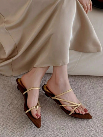 Flat golden cinnamon sandals