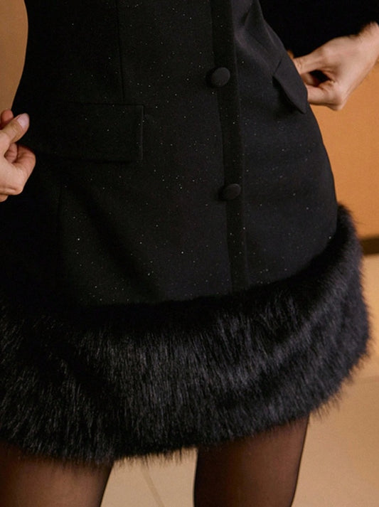 Diana evening shirt dress with fur details
